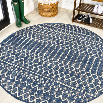 Ourika Moroccan Geometric Textured Weave Indoor/outdoor Round Rug